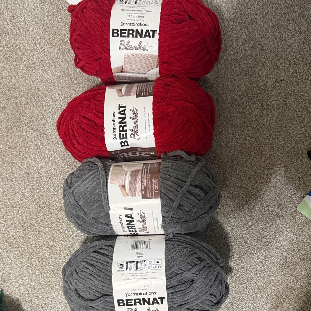Bernat Blanket Yarn Set - Scarlet Red and Charcoal Gray